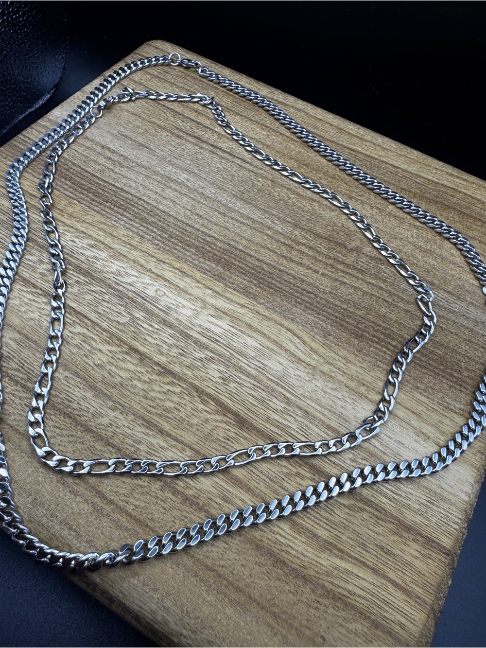 Men's Silver Stainless Steel Chain Necklace - Classic Figaro & Curb Links